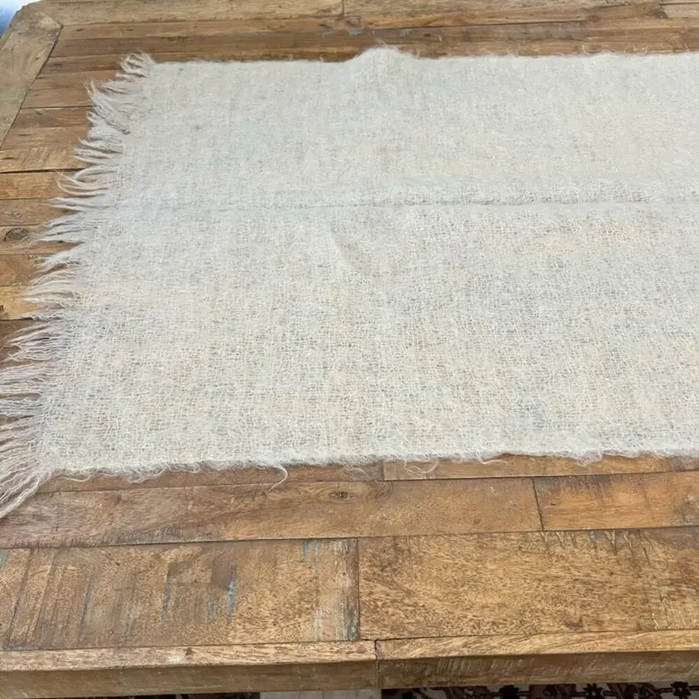 Vintage Handwoven Mohair Wool Fringed Scarf 25